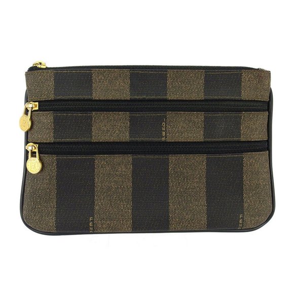 FENDI pouch pecan beige PVC ~ leather Authentic used - Picture 1 of 8